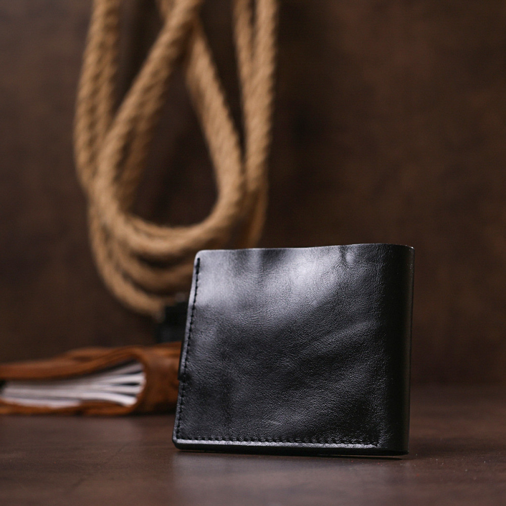 Шкіряне чоловіче портмоне Shvigel 16439 Чорний Київ - фото 2