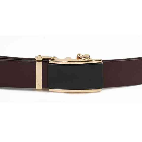 Ремінь чоловічий з золотистою прямокутною пряжкою Vintage 20260 Коричневий Київ