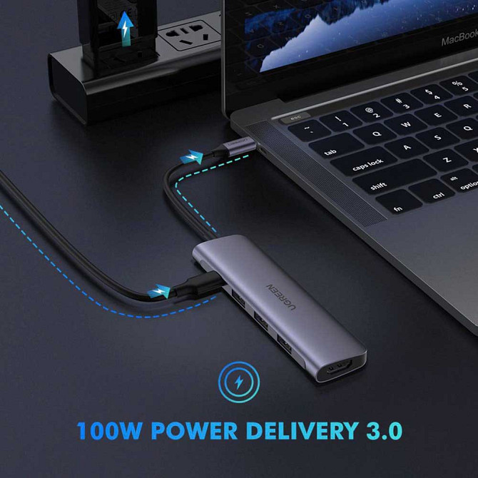 Багатопортовий хаб Ugreen CM136 5-in-1 HUB Adapter 50209 (Сірий, Type-C to 3xUSB 3.0/PD/4K HDMI) Николаев - изображение 7