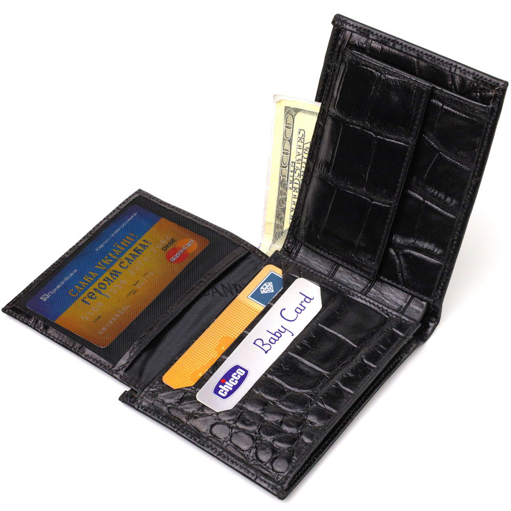 Модный кошелек для мужчин из натуральной кожи с тиснением под крокодила Черный (CANPELLINI) Киев - изображение 10
