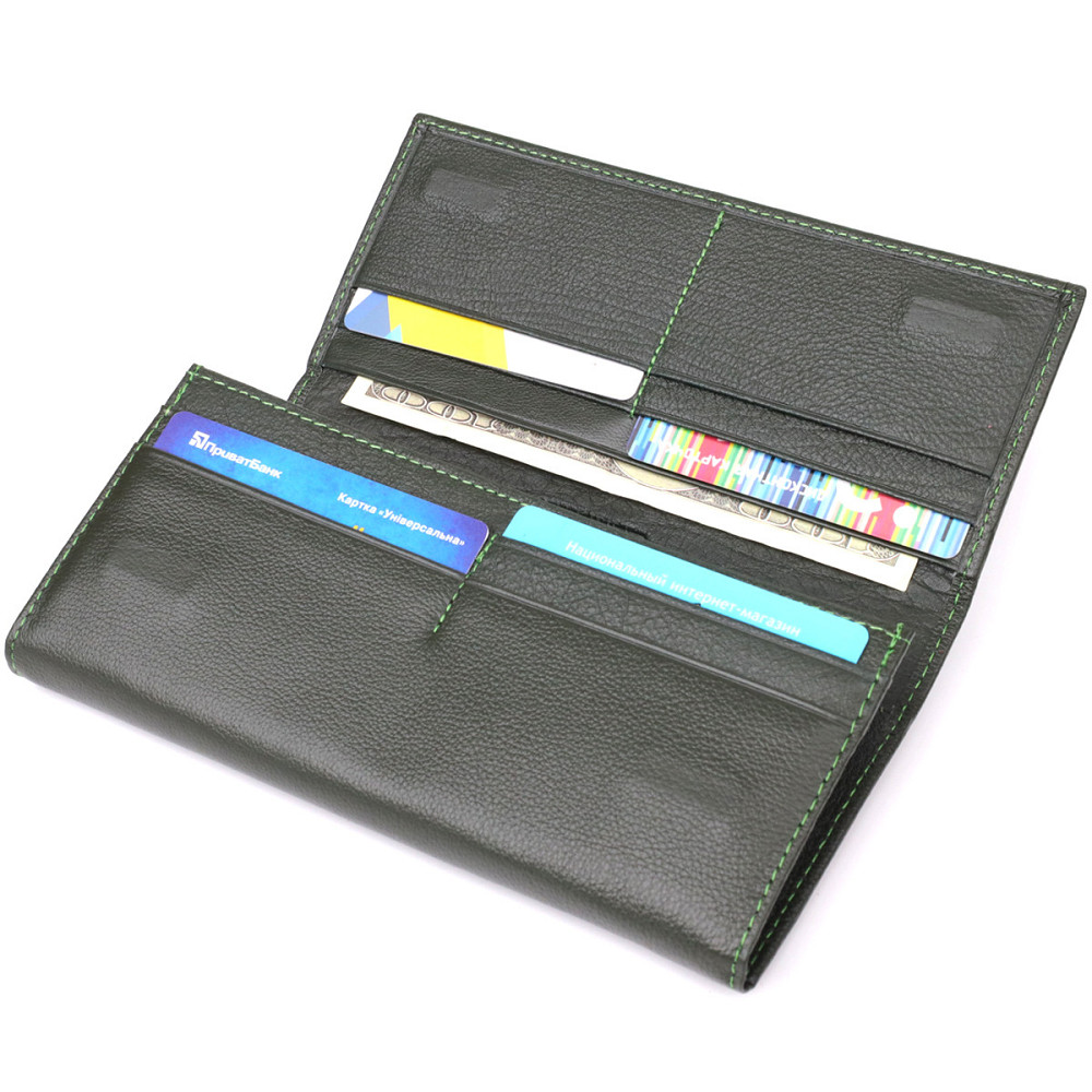 Горизонтальний гаманець у два складення з натуральної шкіри ST Leather 23067 Зелений Київ - фото 6