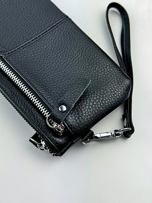 Шкіряний клатч із натуральної зернистої шкіри (Чорний) Суми - фото 2