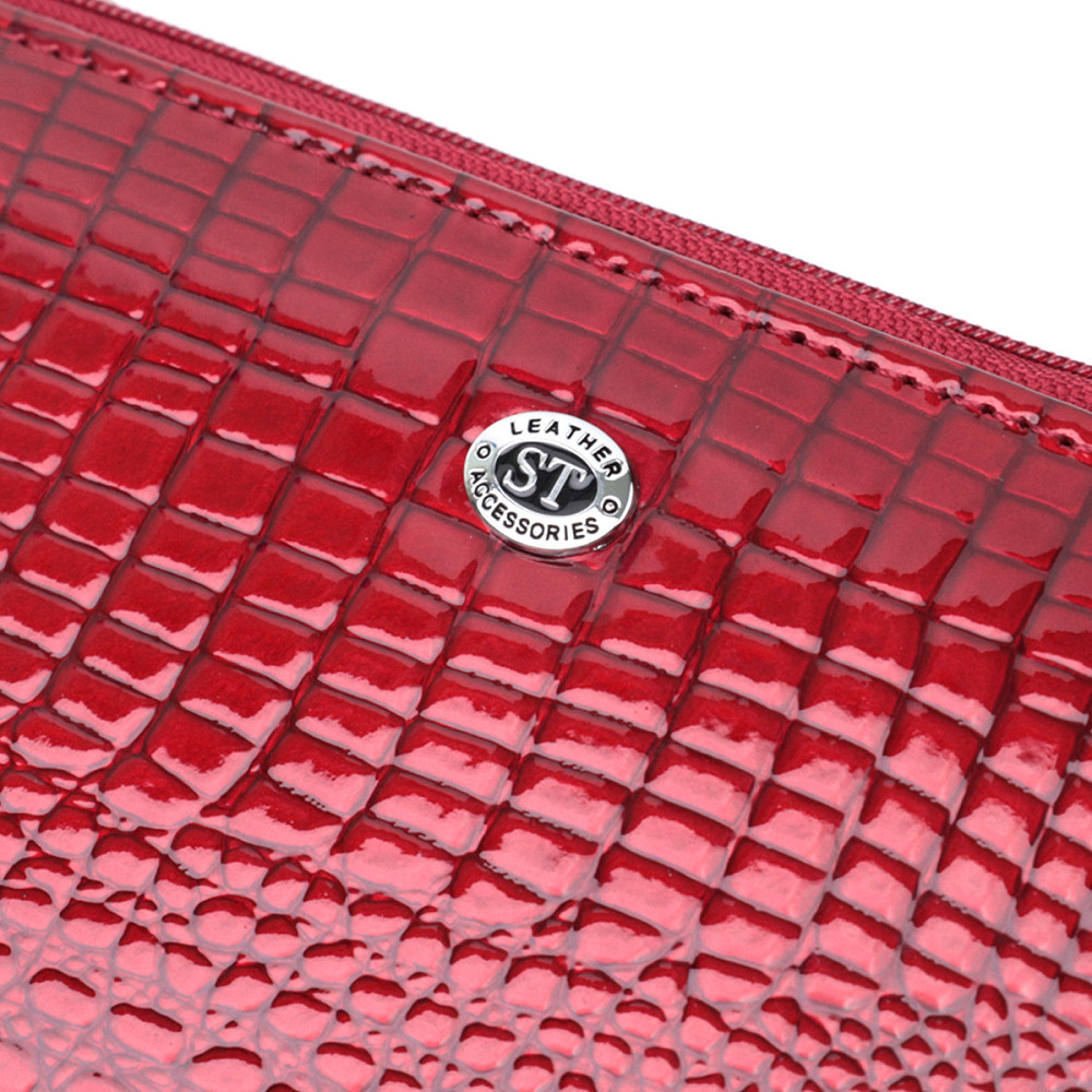 Лакированный яркий кошелек с фактурой под рептилию из натуральной кожи ST Leather 22715 Красный Киев - изображение 5