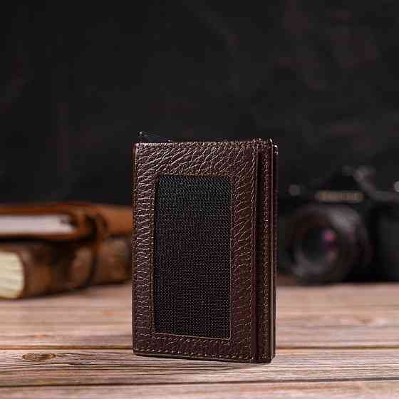 Чоловічий картхолдер у три складання з автоматичним механізмом з натуральної шкіри флотар CANPELLINI 21934 Коричневий Київ