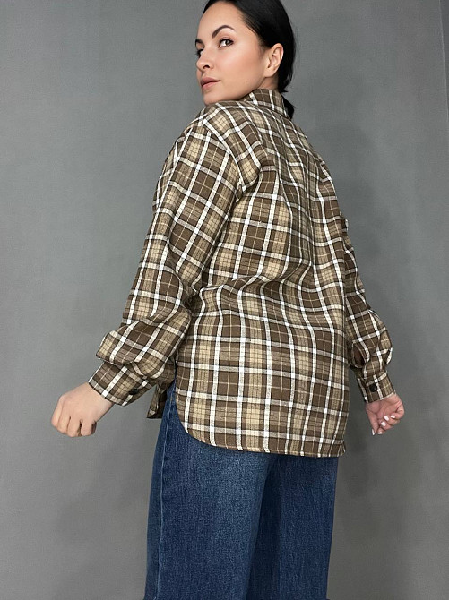 Сорочка жіноча Ariadna 2433 оверсайз подовжена картата тонка фланель в клітинку на гудзиках one size, світло-коричневий, one size Київ - фото 13
