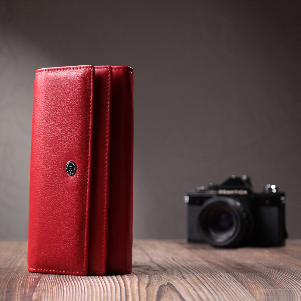 Вместительный женский кошелек с двумя клапанами из натуральной кожи ST Leather 22695 Красный Киев - изображение 8