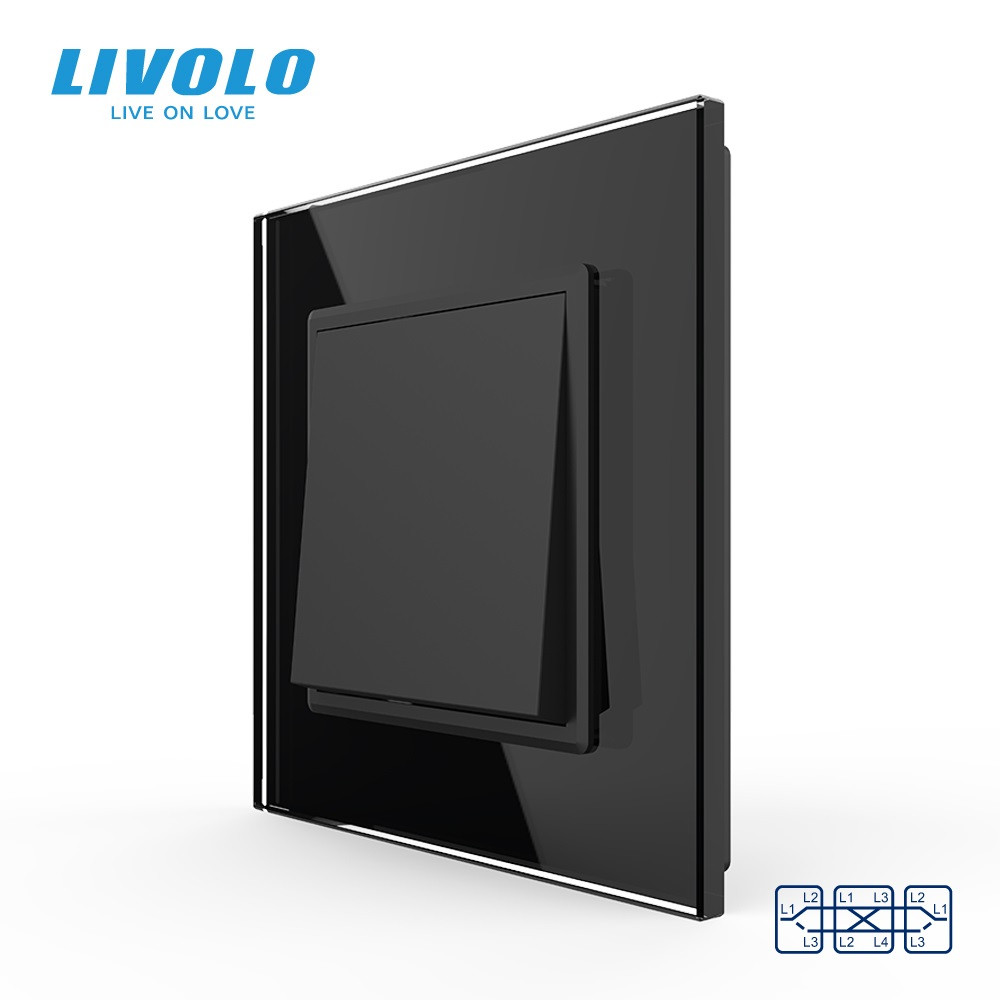 LIVOLO Одноклавішний перехресний вимикач LIVOLO чорний матовий скло Коломия - фото 6