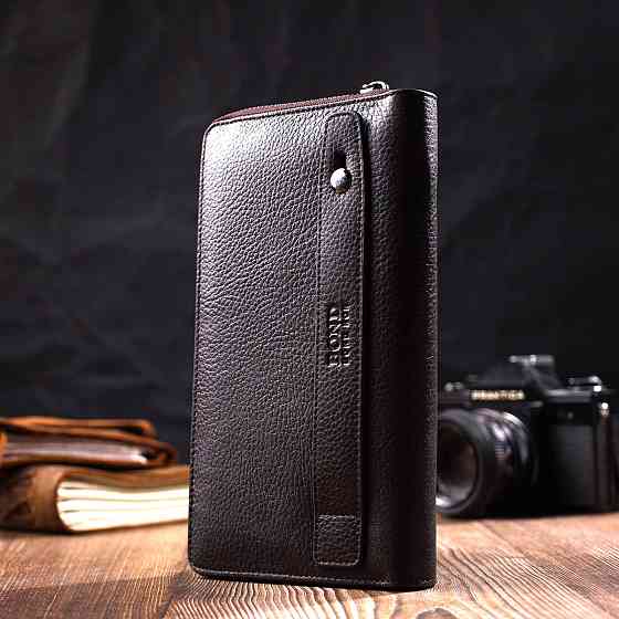 Цікавий чоловічий клатч з одним відділенням із натуральної шкіри Коричневий (BOND) Київ