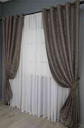 Комплект штор на люверсах VR-Textil Лен мрамор Pavliani № 1288ш 150х250 см 2 шт Темное какао (37-0039) Киев