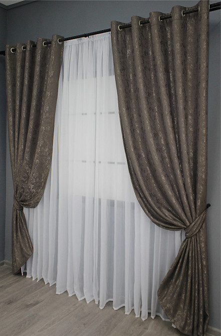 Комплект штор на люверсах VR-Textil Лен мрамор Pavliani № 1288ш 150х250 см 2 шт Темное какао (37-0039) Киев - изображение 3