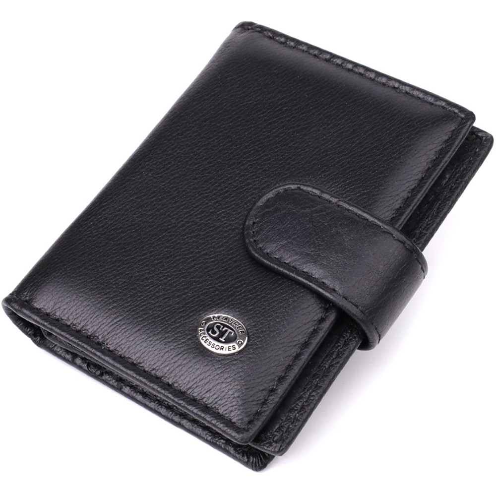 Компактный мужской бумажник вертикального формата из натуральной кожи ST Leather 23095 Черный Киев - изображение 1