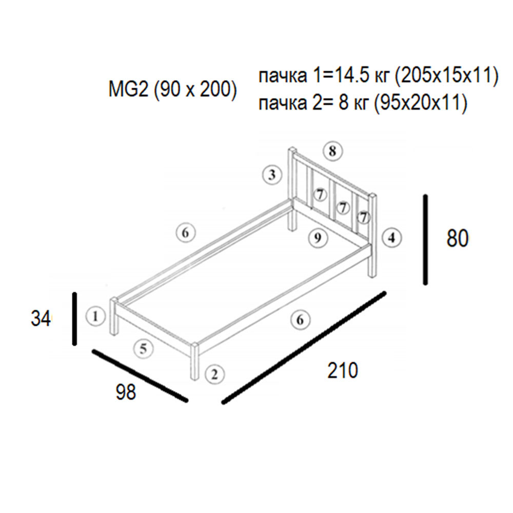 Односпальне дерев'яне ліжко Mebigrand MG02 Білий RAL 9003 90х200 см (MBG-21879) Дніпро - фото 4