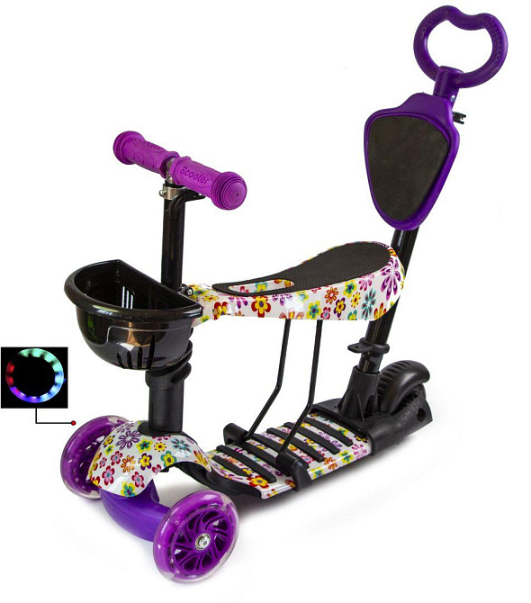 Самокат Scooter 5 в 1 с рисунком Фиолетовый Цветочек Одесса - изображение 2
