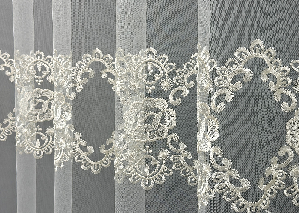 Тюль фатин с вышивкой цвет кремовый 1849т Киев - изображение 3