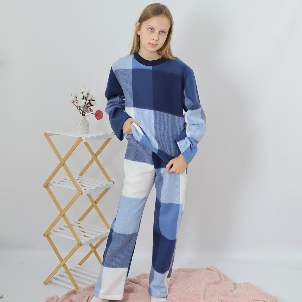 Дитяча тепла флісова піжама в синю клітинку Кам'янець-Подільський - фото 1