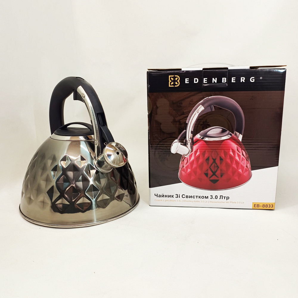Чайник на три литра для плиты, Чайник с удобным носиком для налива воды Современный со свистком EO-72 Львов - изображение 7
