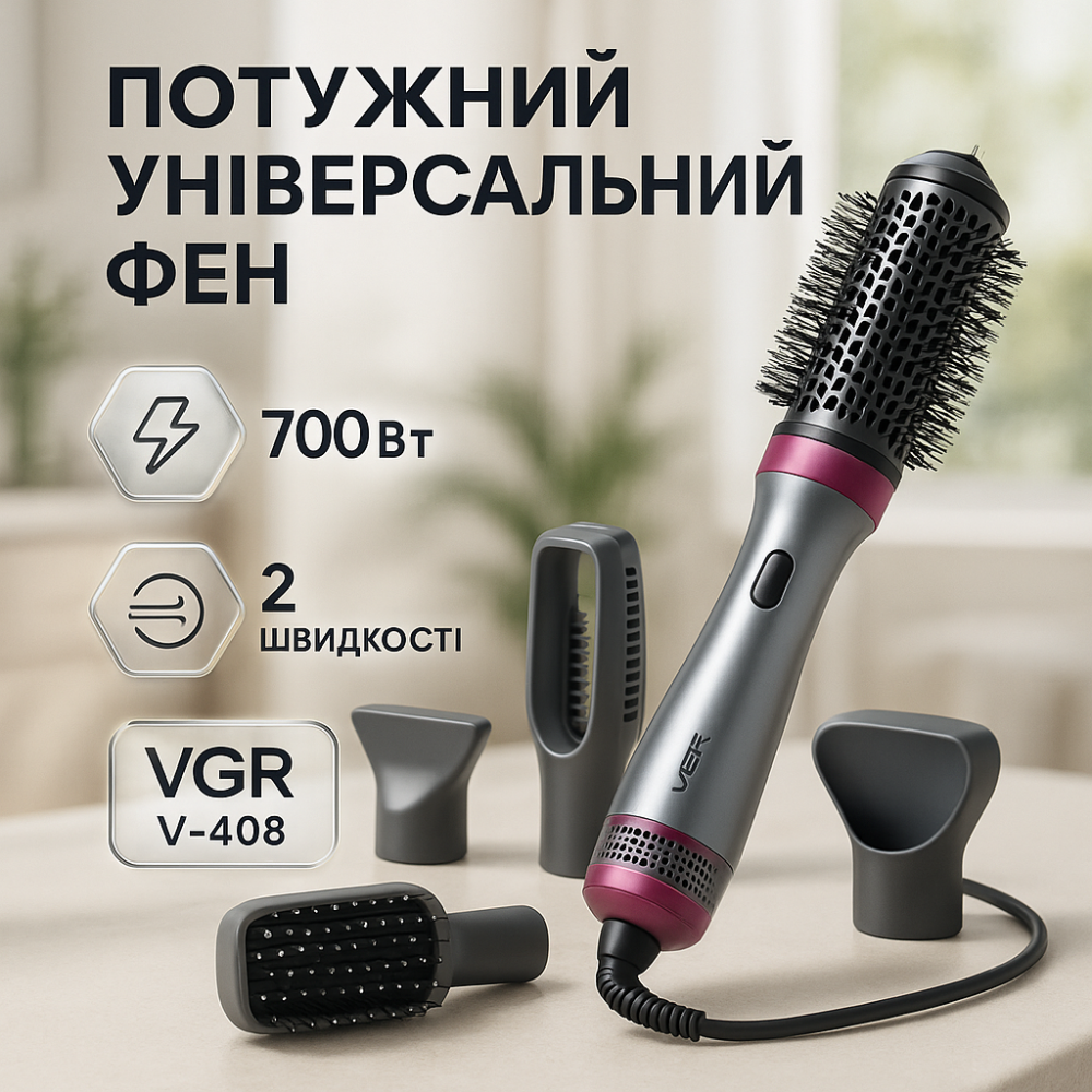 Фен-стайлер для укладання 4в1 VGR V-408 700 Вт, Побутова фен-щітка для волосся Фен-брашинг волосся RO-55 Львів - фото 12