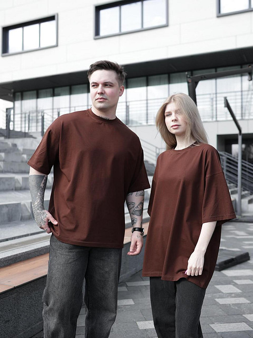 Парні футболки оверсайз(oversize) для чоловіка і дружини, для закоханих пар SANE коричневі Одеса - фото 2