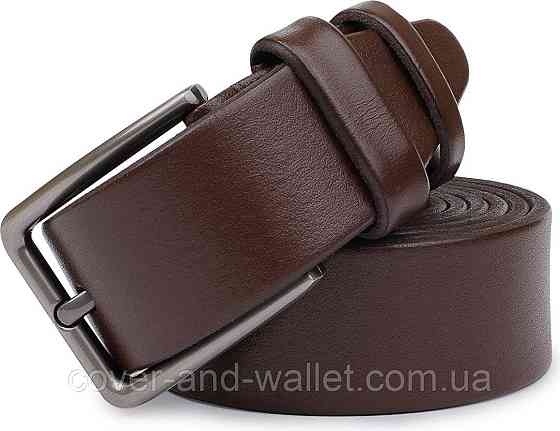 Довгий чоловічий ремінь батал з натуральної шкіри коричневого кольору 40 мм Puos Київ