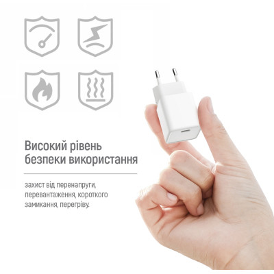 Зарядное устройство ColorWay C101D GaN Mini 20W PD PPS USB-C + cable USB-C to Lightning white (CW-CHS059PDL-WT) Винница - изображение 7