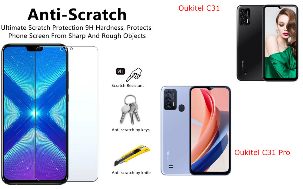 Захисне скло NeoGlass для Oukitel C31, Oukitel C31 Pro – надпрозоре та стійке Київ - фото 1