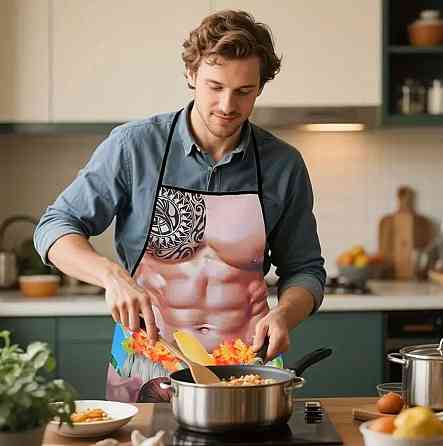 Фартух з приколом чоловічий кухонний з торсом у гавайському стилі для гриля та барбекю Київ