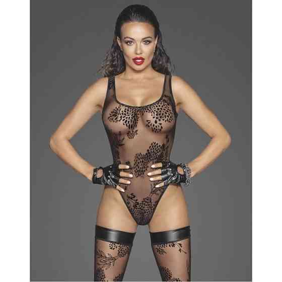 Боди с узорами M F242 Noir Handmade, полупрозрачное, черное Sex Aura Киев