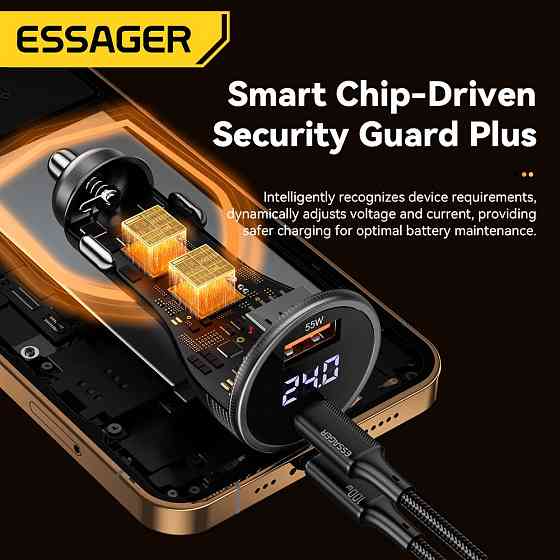 Автомобильное зарядное устройство Essager ES-CC17 100W A+C (USB-A + Type-C) — мощная быстрая зарядка для смартфонов и ноутбуков Николаев