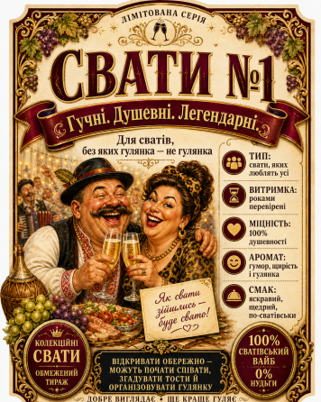 Етикетки на пляшку вина або ігристого для сватів “Свати №1” | Прикольний подарунок сватам | Комплект етикетка + контретикетка Одеса