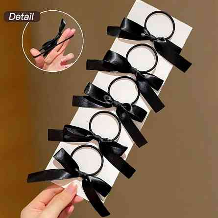 Набор из 5 чёрных резинок с атласными бантиками Киев