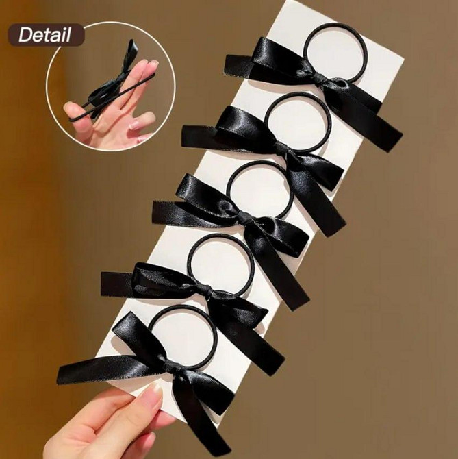 Набір із 5 чорних резинок з атласними бантиками Київ - фото 2
