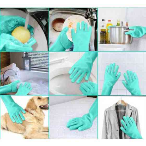 Силиконовые перчатки Magic Silicone Gloves для уборки чистки мытья посуды для дома. Цвет: бирюзовый KW-72 Львов