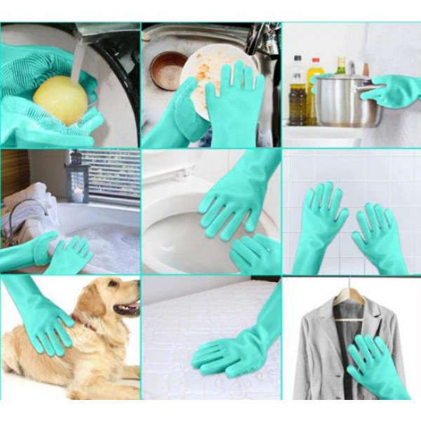 Силиконовые перчатки Magic Silicone Gloves для уборки чистки мытья посуды для дома. Цвет: бирюзовый KW-72 Львов - изображение 4