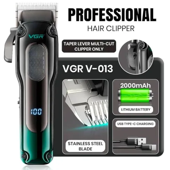 Професійна машинка для стрижки VGR V-013 Blue: акумуляторний тример 6500 об/хв, 7 Вт, 8 насадок та LED-дисплей Одеса