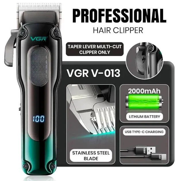 Професійна машинка для стрижки VGR V-013 Blue: акумуляторний тример 6500 об/хв, 7 Вт, 8 насадок та LED-дисплей Одеса - фото 3