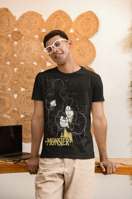 Футболка для хлопчика з аніме принтом Монстер Джохан Ліеберт Тенма оверсайз (зріст від 165 до 180) Чорний AnimeJ0584m Дніпро - фото 4