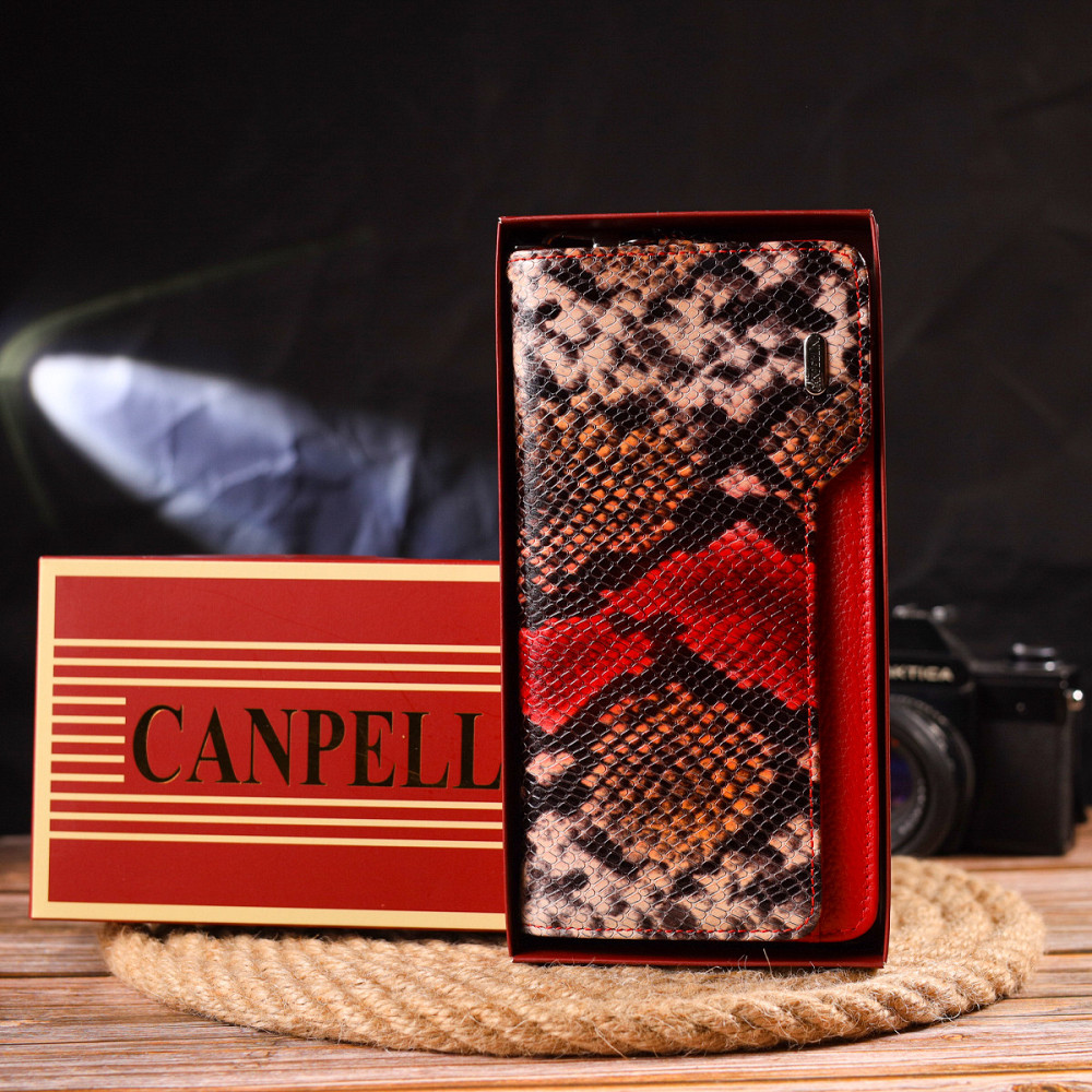 Лакированное портмоне клатч из натуральной кожи с тиснением под змею CANPELLINI 21541 Разноцветное Киев - изображение 1