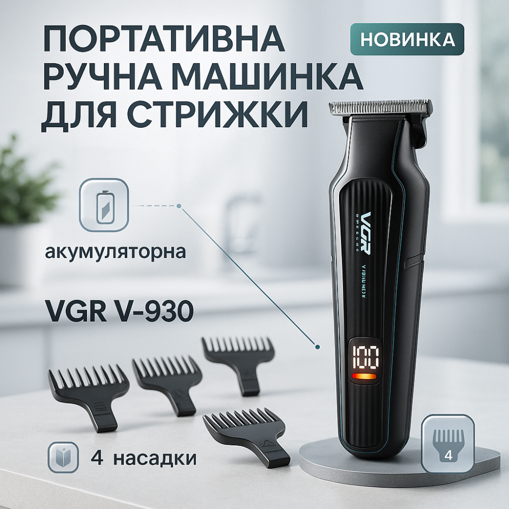 Гострі професійні машинки для стрижки волосся VGR V-930, Машинка для стрижки з потужним акумулятором CY-74 Львів - фото 14