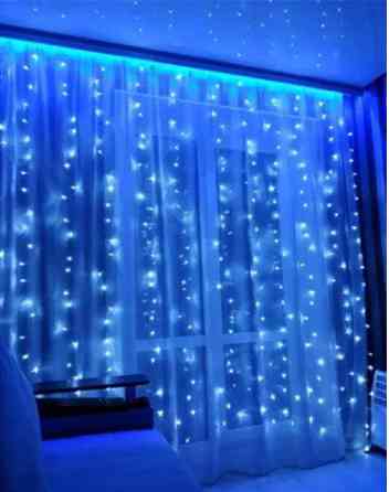 Гірлянда штора Водоспад 480 led 3.0х3.0м Синя Вінниця