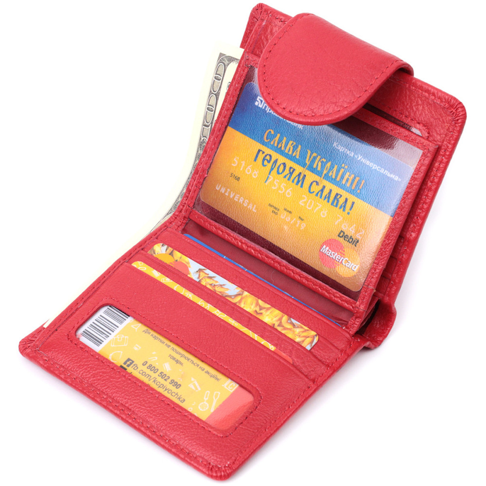 Яскравий гаманець для жінок із кишенею для монет із натуральної шкіри ST Leather 22726 Червоний Київ - фото 5