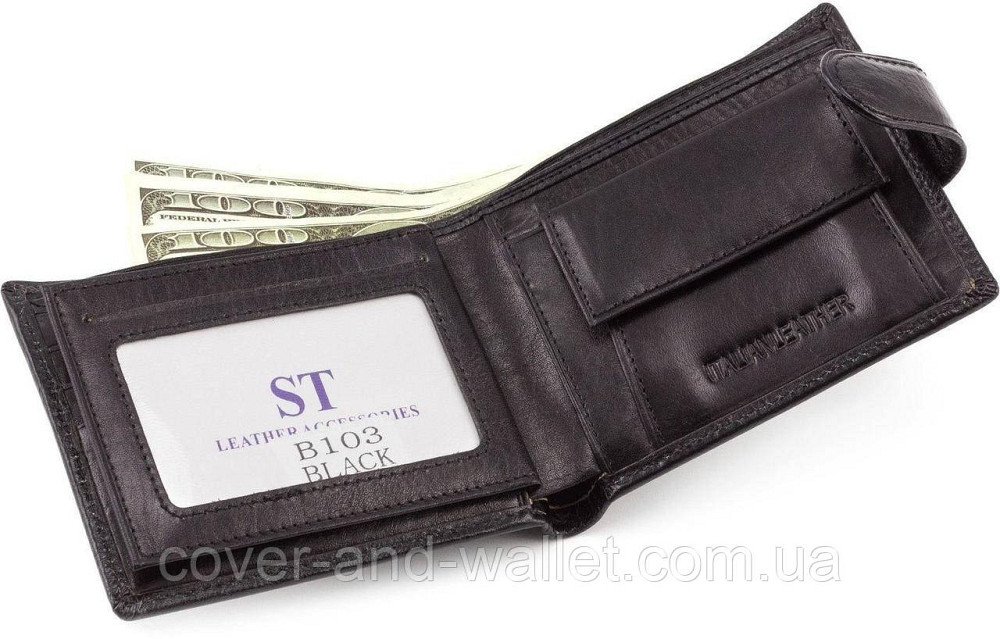 Мужской кошелек из гладкой кожи черного цвета ST Leather Киев - изображение 1