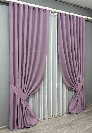 Комплект штор VR-Textil 100% блэкаут ASHEN NIGHT 100х270 2шт и Тюль 400х270 1844ш-1153т сиреневый с белым 71-083/2 Киев