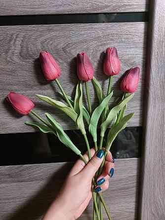 Искусственные тюльпаны 5 штук 34 см розово-фиолетовый Киев