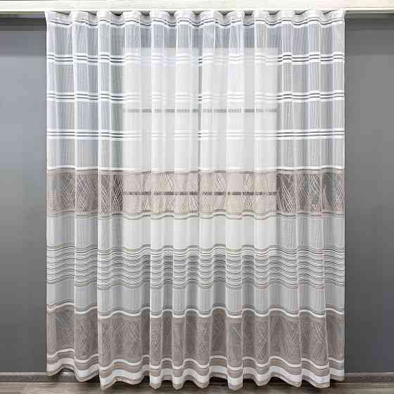 Короткий тюль VR-Textil 1944т Жаккард Белый с капучино 300х200 см (42-0884) Киев