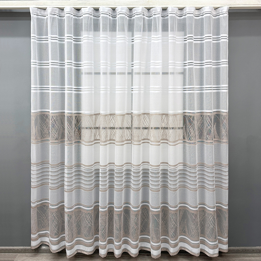 Короткий тюль VR-Textil 1944т Жаккард Белый с капучино 300х200 см (42-0884) Киев - изображение 2