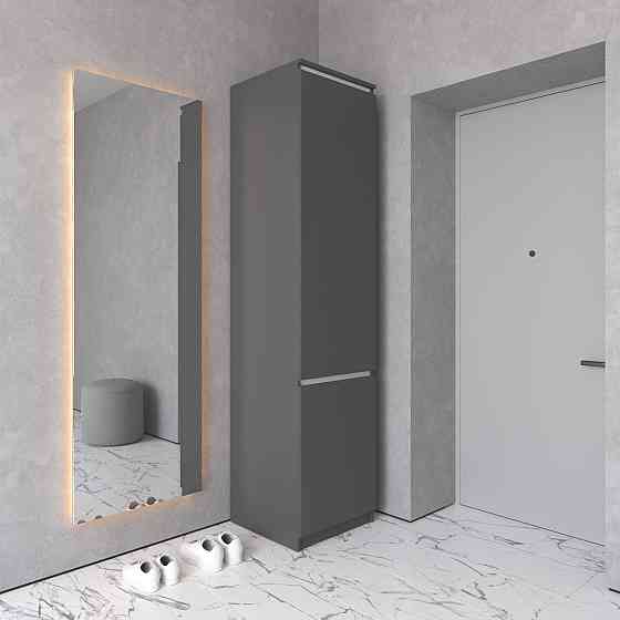 Шафа пенал VAYS R-21 Антрацит-Білі планки, з полицями та штангою, без ручок, ЛДСП, 50×50×211 см - для одягу та взуття, в передпокій Львів