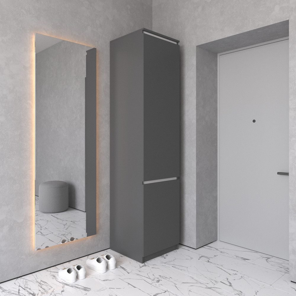 Шкаф пенал VAYS R-21 Антрацит-Белые планки, с полками и штангой, без ручек, ЛДСП, 50×50×211 см - для одежды и обуви, в прихожую Львов - изображение 1