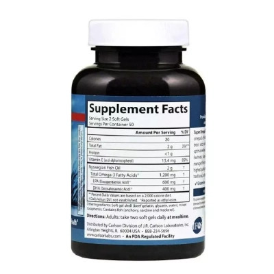 Жирные кислоты Carlson Супер Омега-3, 1200 мг, Super Omega-3, 100 желатиновых капсул (CL1521) Винница - изображение 2