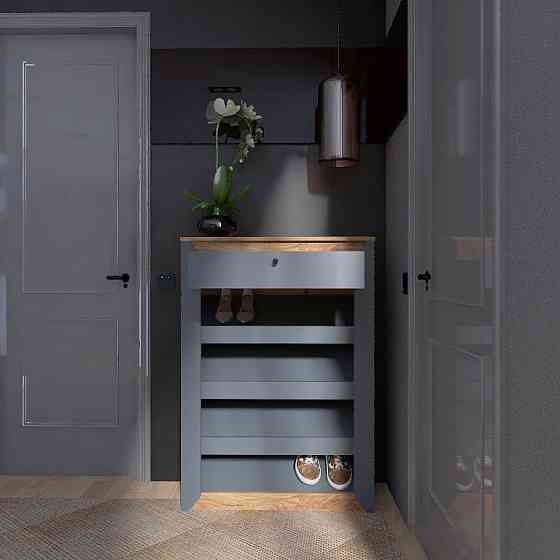 Тумба для обуви Эверест Нордик-800 80х32х113 см Графит + Дуб крафт золотой (DTM-5548) Львов