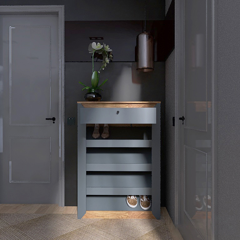 Тумба для обуви Эверест Нордик-800 80х32х113 см Графит + Дуб крафт золотой (DTM-5548) Львов - изображение 3